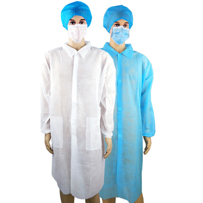 معطف مختبر أبيض أزرق SMS يمكن التخلص منه M / L / XL OEM